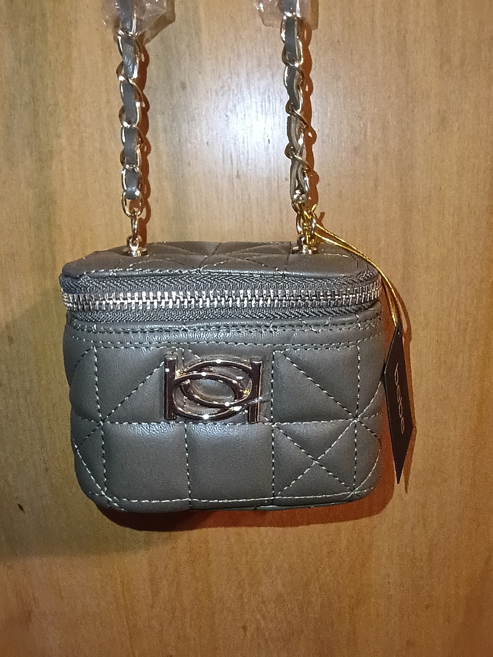NWT bebe Kamala Mini Quilted Square Crossbody Vanity Bag Gray Gold